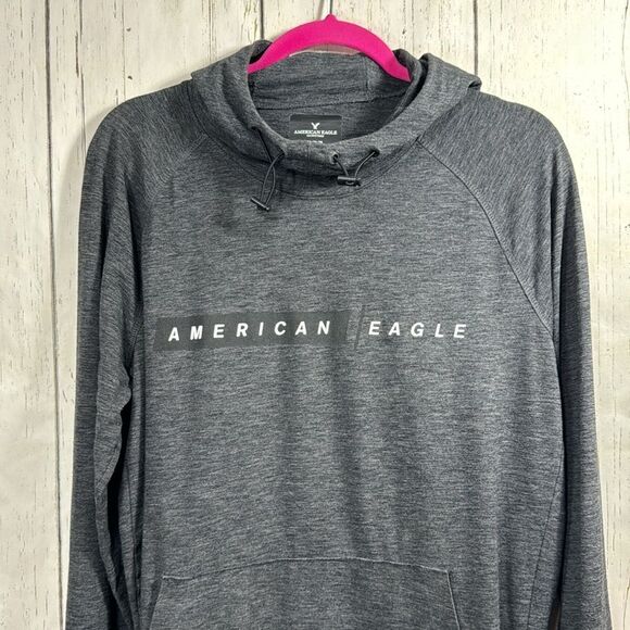 American Eagle Outfitters Mens Gray Lightweight Logo Pockets Pullover Hooded - Picture 7 of 16